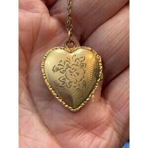 Antique 12K Gold Filled Heart Locket Necklace With Old Sterling Clasp